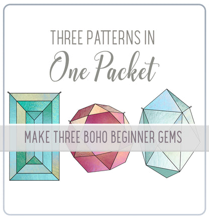 A picture of the Geometric Faceted Gems Beginner Stained Glass Patterns Pack of 3 from GlassyRock Arts. 