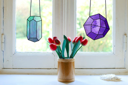 A picture of the Geometric Gems Beginner Stained Glass Patterns Pack of 4 from GlassyRock Arts. 