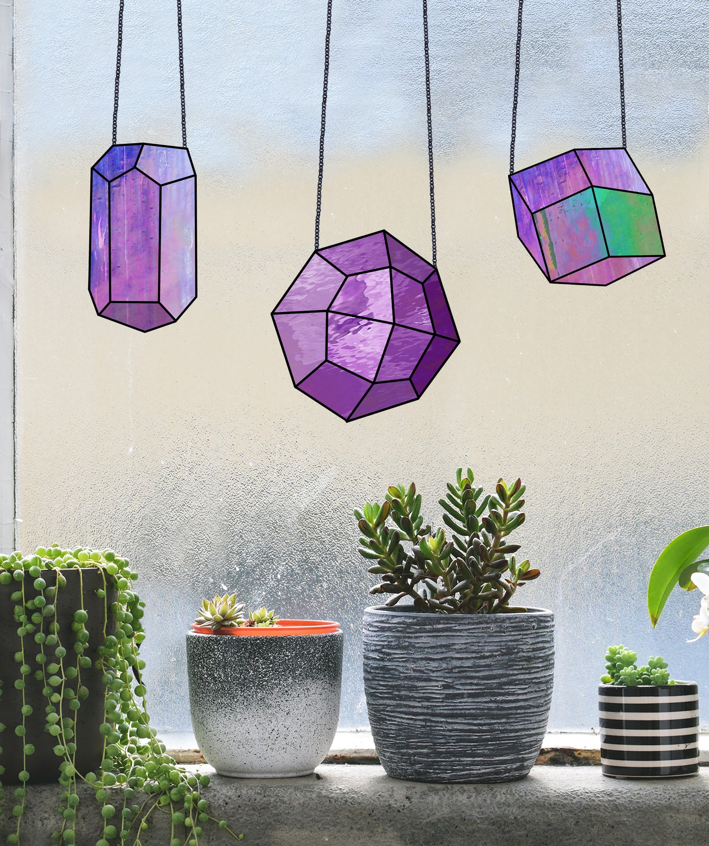 Geometric Crystals & Gems Beginner Stained Glass Patterns Pack of 4
