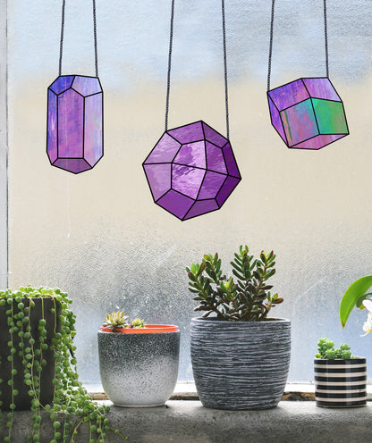 A picture of the Geometric Gems Beginner Stained Glass Patterns Pack of 4 from GlassyRock Arts. 