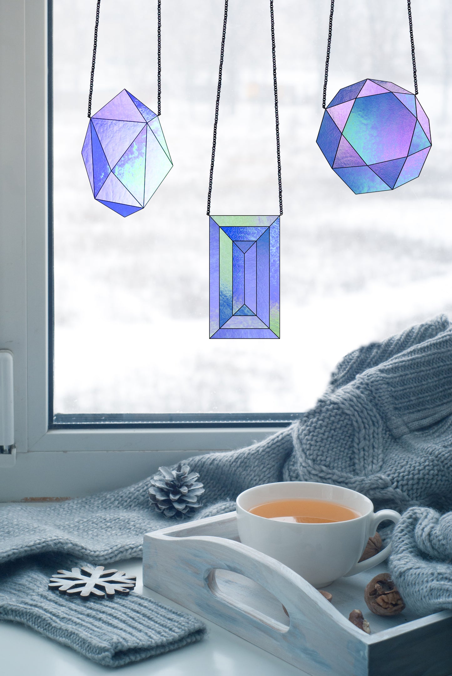 Geometric Faceted Gems Beginner Stained Glass Patterns Pack of 3