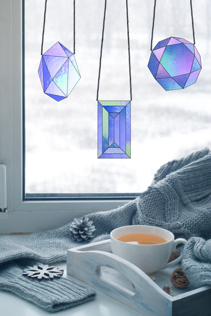 A picture of the Geometric Faceted Gems Beginner Stained Glass Patterns Pack of 3 from GlassyRock Arts. 