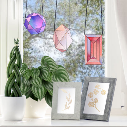 A picture of the Geometric Faceted Gems Beginner Stained Glass Patterns Pack of 3 from GlassyRock Arts. 