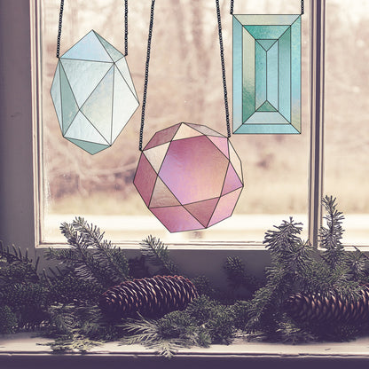 A picture of the Geometric Faceted Gems Beginner Stained Glass Patterns Pack of 3 from GlassyRock Arts. 