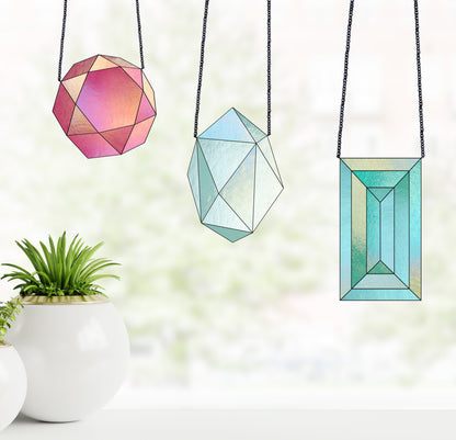 A picture of the Geometric Faceted Gems Beginner Stained Glass Patterns Pack of 3 from GlassyRock Arts. 