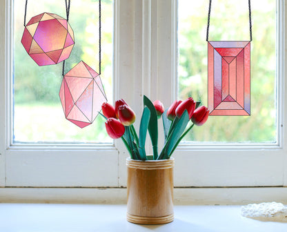 A picture of the Geometric Faceted Gems Beginner Stained Glass Patterns Pack of 3 from GlassyRock Arts. 