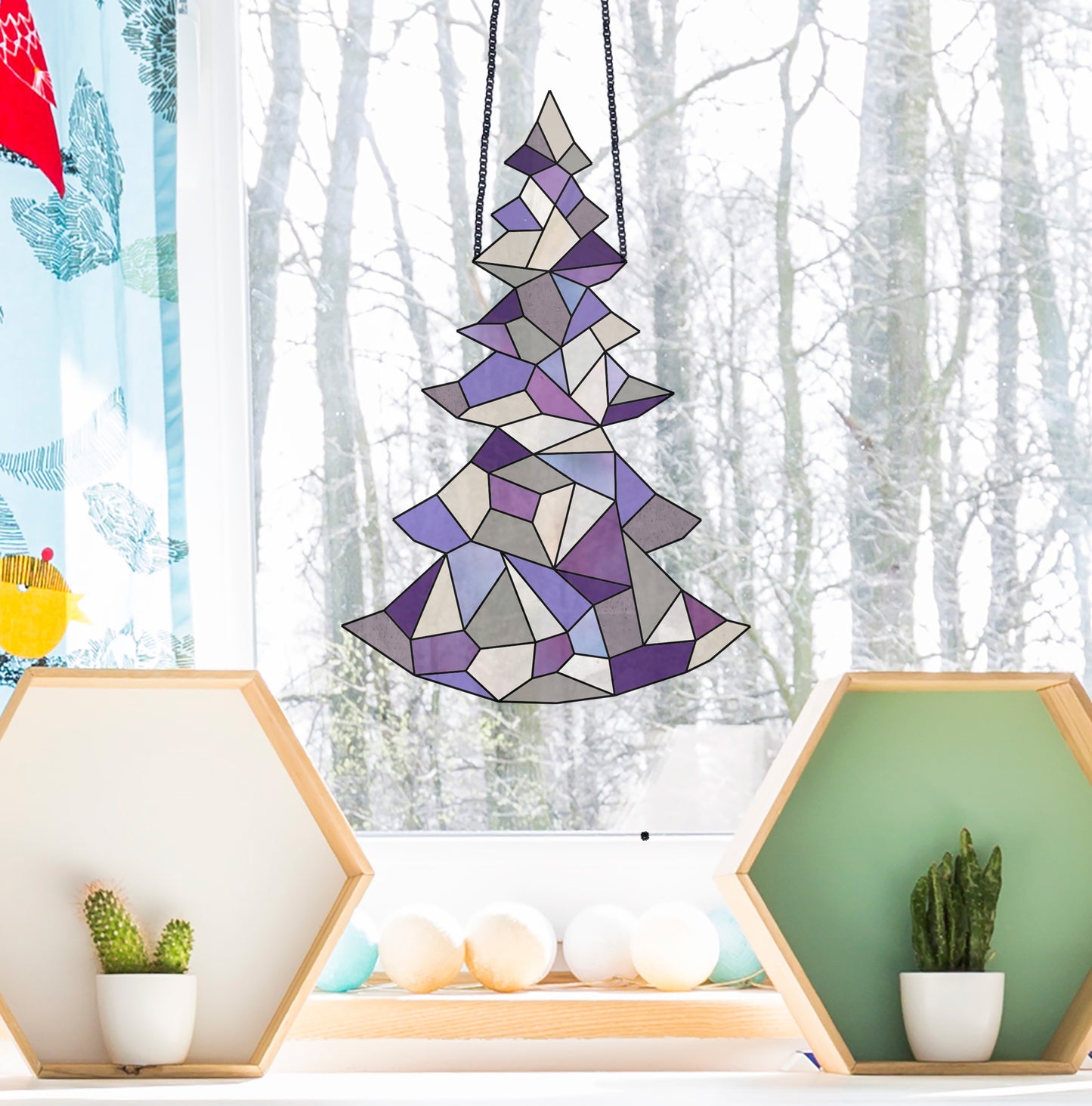 Modern Stained Glass Christmas Tree Pattern