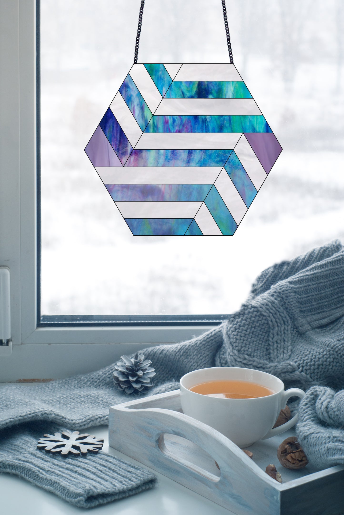 Striped Hexagon Beginner Geometric Stained Glass Pattern