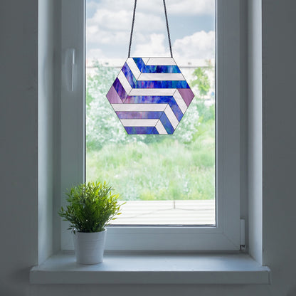 A picture of the Striped Hexagon Beginner Geometric Stained Glass Pattern from GlassyRock Arts. 