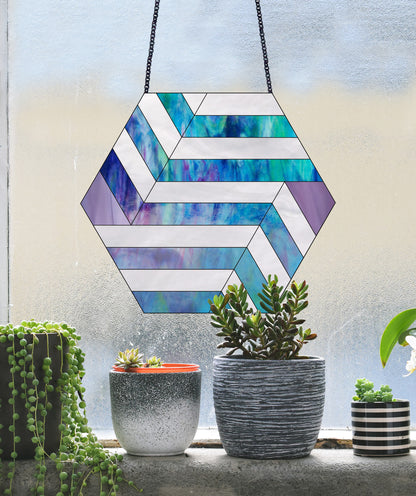 A picture of the Striped Hexagon Beginner Geometric Stained Glass Pattern from GlassyRock Arts. 