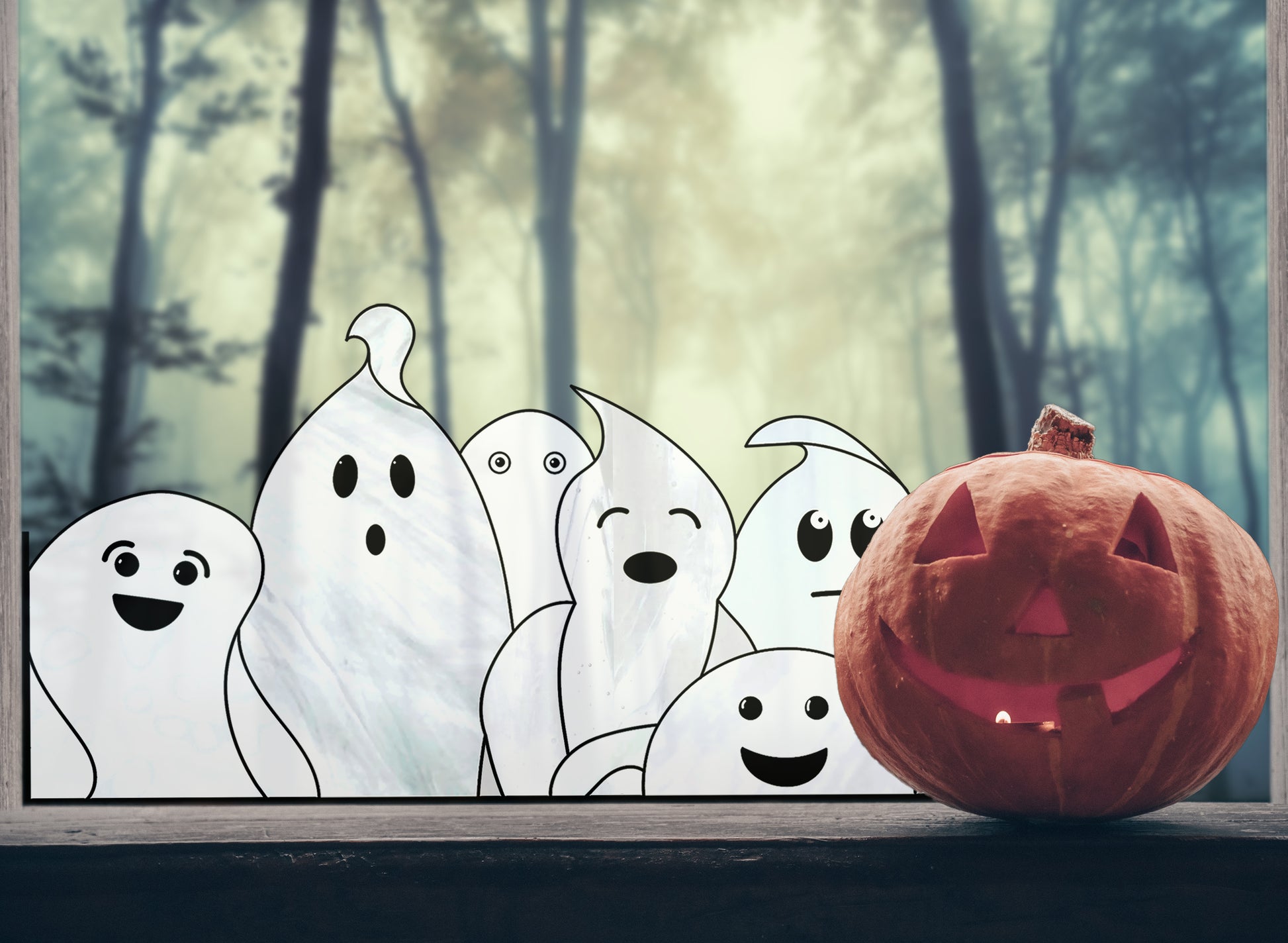 A picture of the Ghost Buddies Halloween Stained Glass Pattern from GlassyRock Arts. 