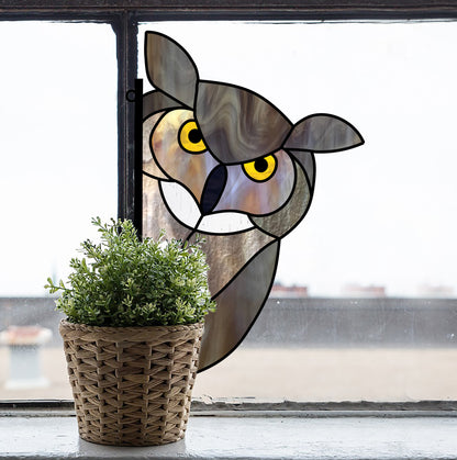 A picture of the Horned Owl Buddy Stained Glass Pattern from GlassyRock Arts. 