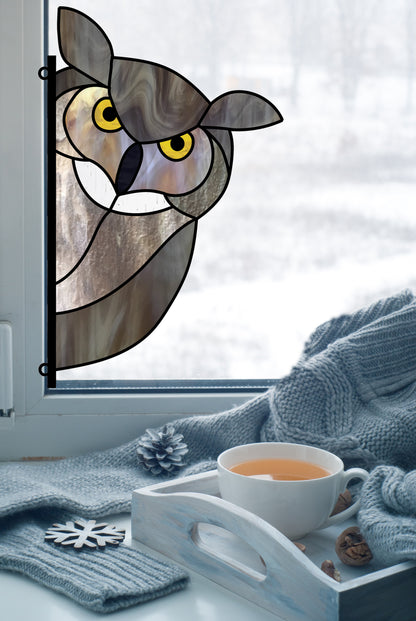 A picture of the Horned Owl Buddy Stained Glass Pattern from GlassyRock Arts. 