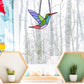 hummingbird stained glass pattern, instant pdf, shown in window with snowy background