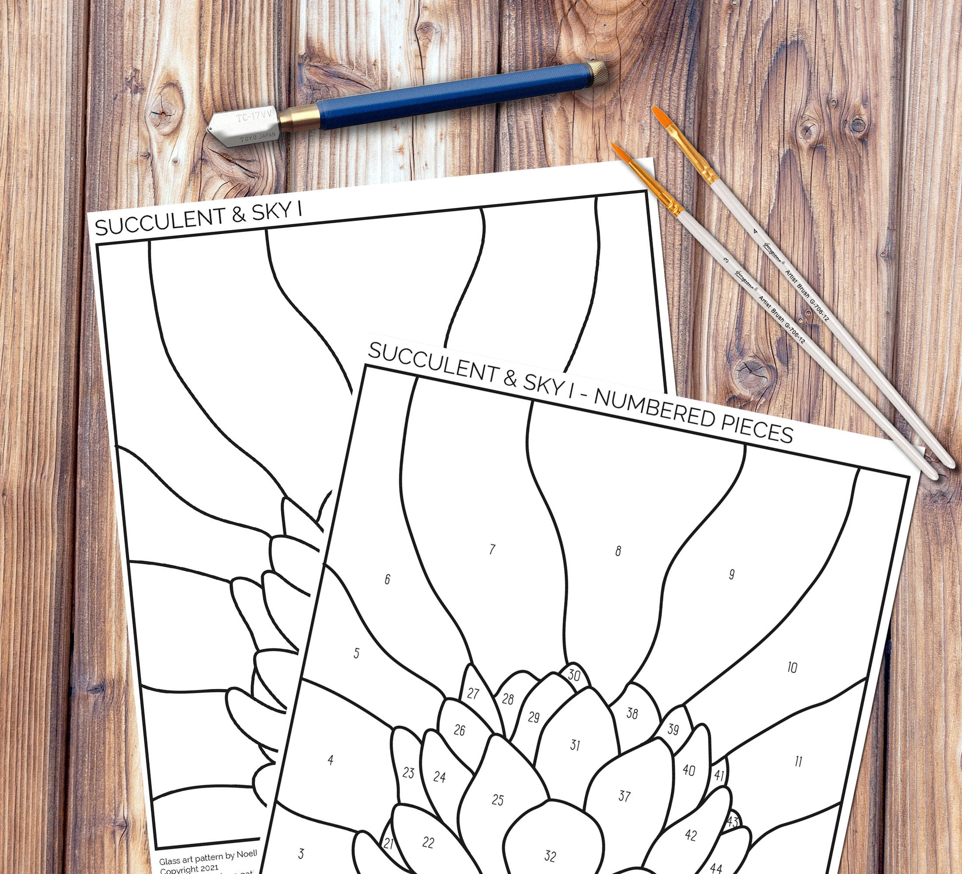 Sample of the clean and numbered stained glass patterns included with purchase of this succulent stained glass pattern download