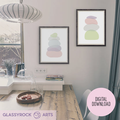 A picture of the Set of 2, Pastel Clear Modern Stone Shapes - Digital Printable Art (PDF Download) from GlassyRock Arts. 