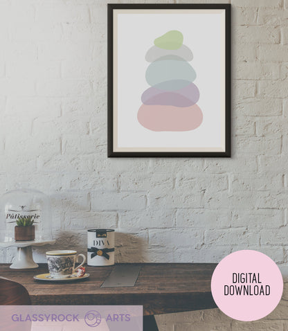 A picture of the Set of 2, Pastel Clear Modern Stone Shapes - Digital Printable Art (PDF Download) from GlassyRock Arts. 