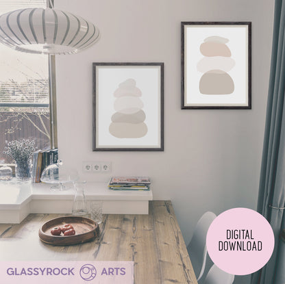 A picture of the Set of 2, Ombre Nude Stone Shapes - Digital Printable Art (PDF Download) from GlassyRock Arts. 