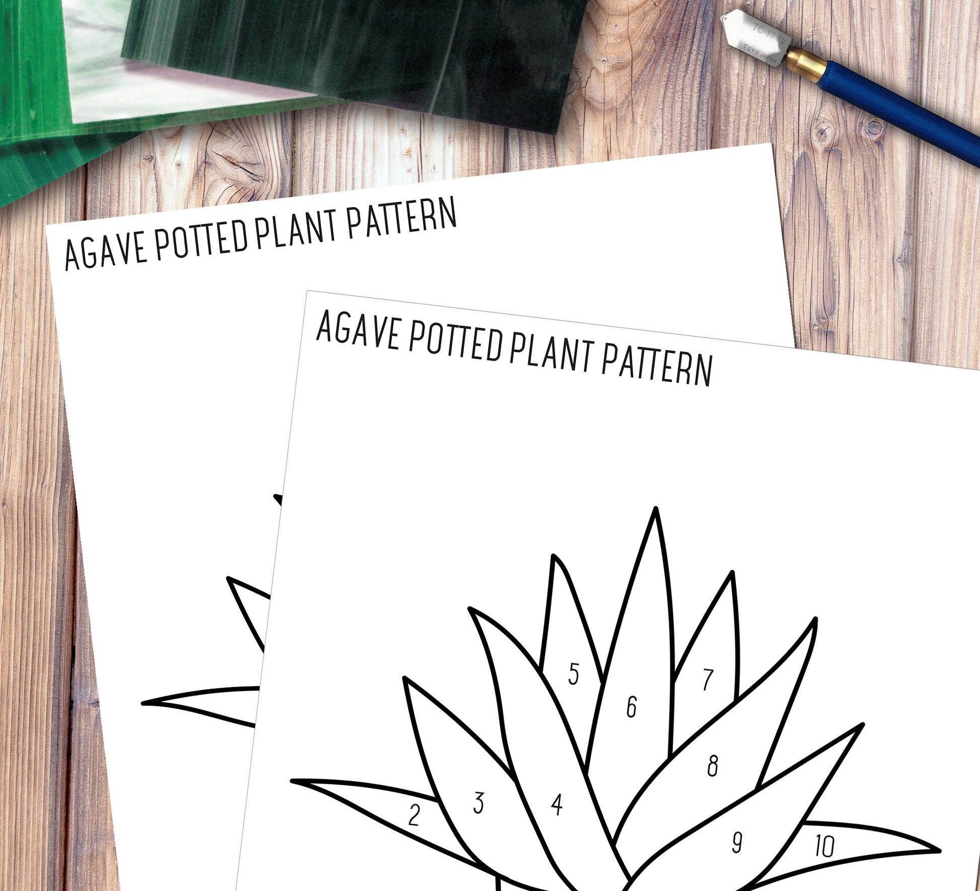 Sample of the clean and numbered stained glass patterns included with purchase of the beginner agave plant pot download