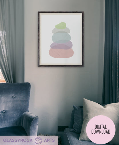 A picture of the Set of 2, Pastel Painted Boho Stone Shapes - Digital Printable Art (PDF Download) from GlassyRock Arts. 