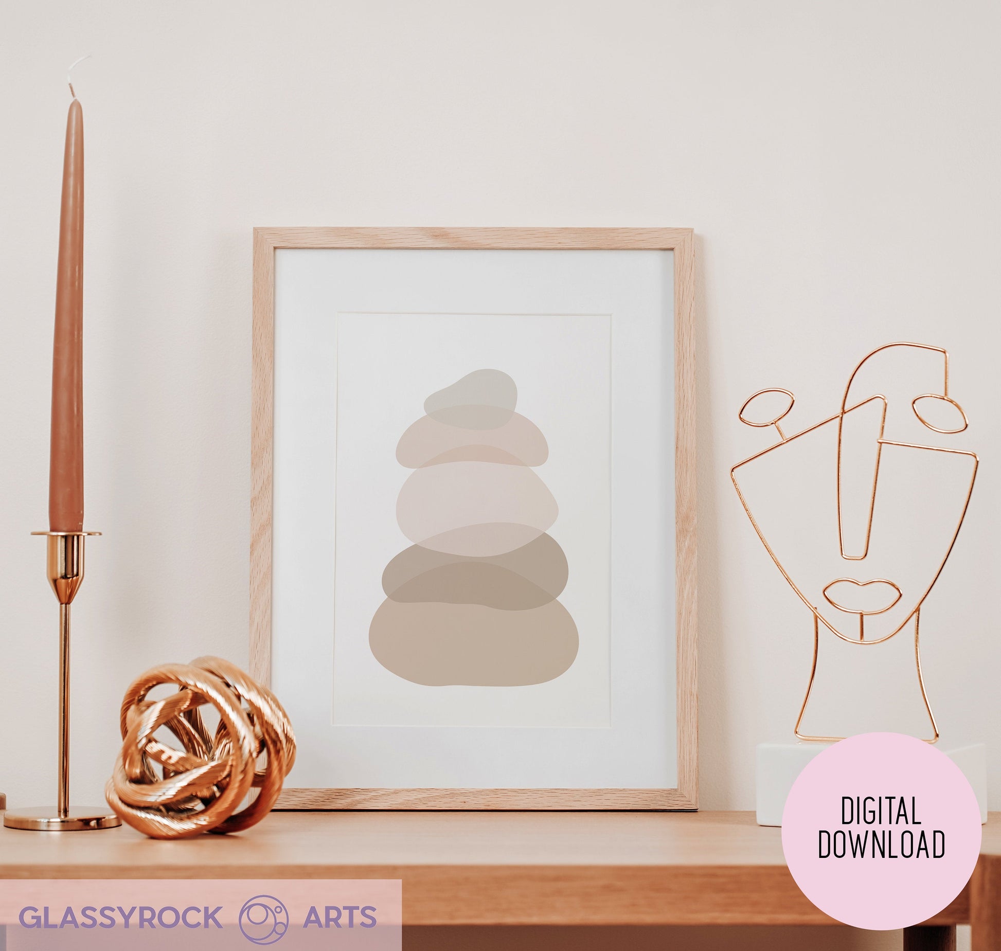 A picture of the Set of 2, Ombre Nude Stone Shapes - Digital Printable Art (PDF Download) from GlassyRock Arts. 