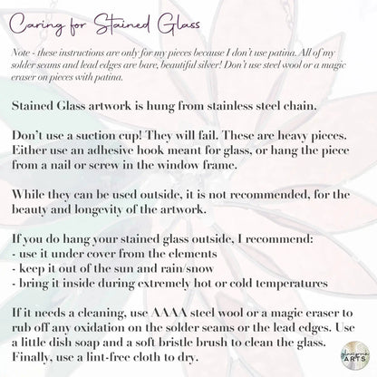An information card on how to care for stained glass.