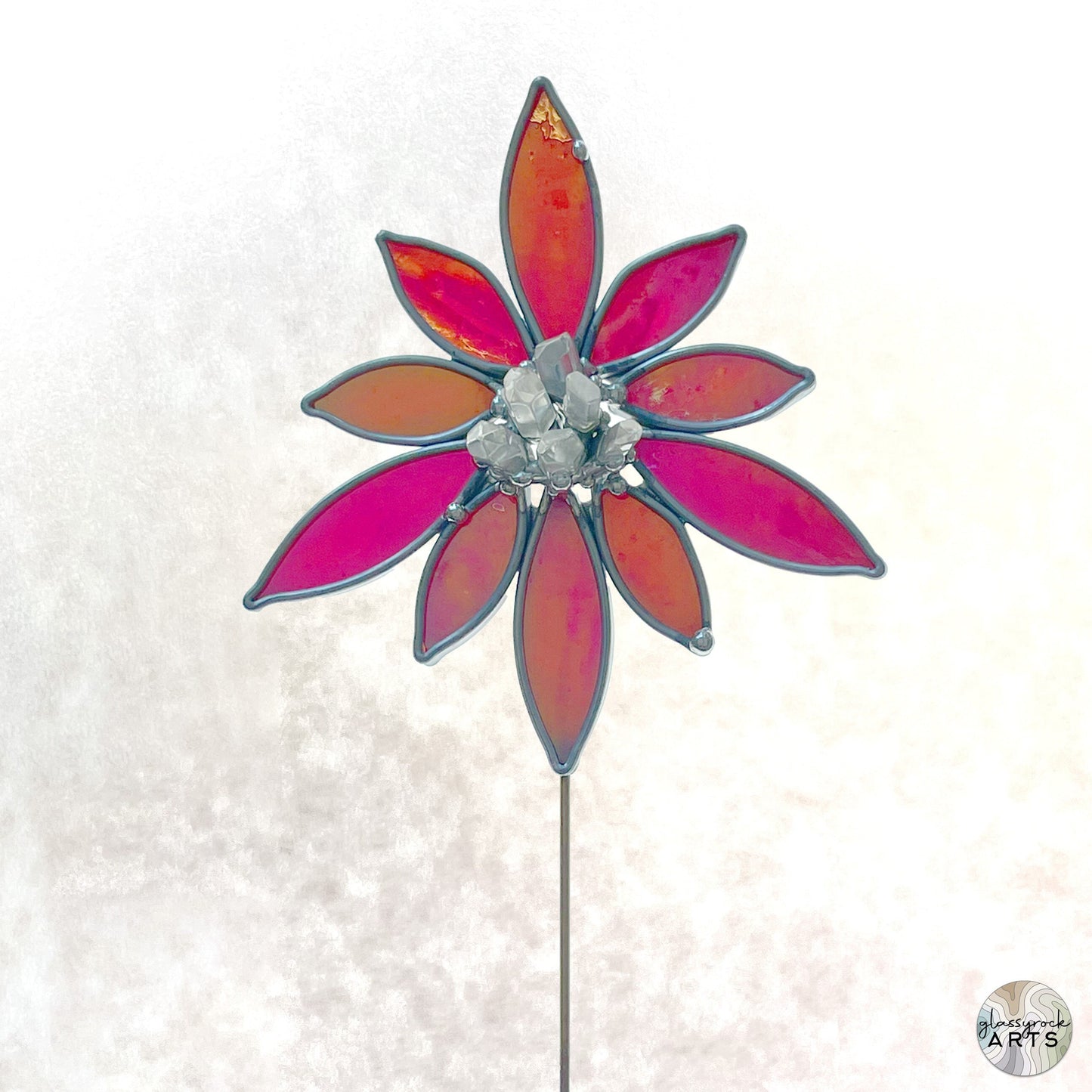 Handmade Stained Glass Flower Plant Stake with Crystals - free shipping, plant decoration, floral decor gift, plant lover stain glass gift