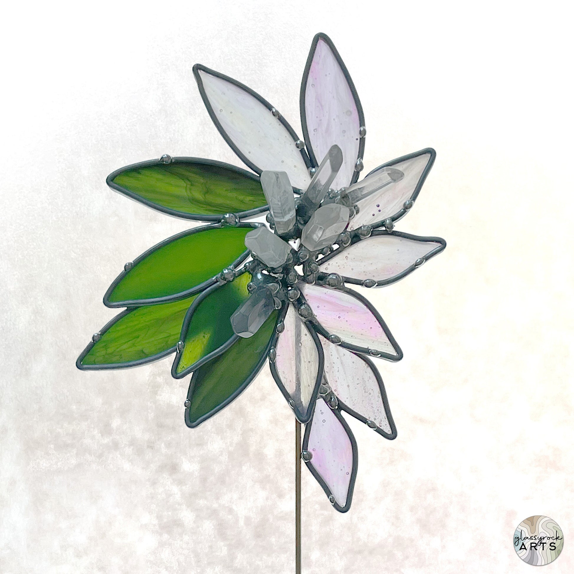 Handmade Stained Glass Flower Plant Stake with Crystals, gift with free shipping, floral decor gift, plant lover stain glass gift