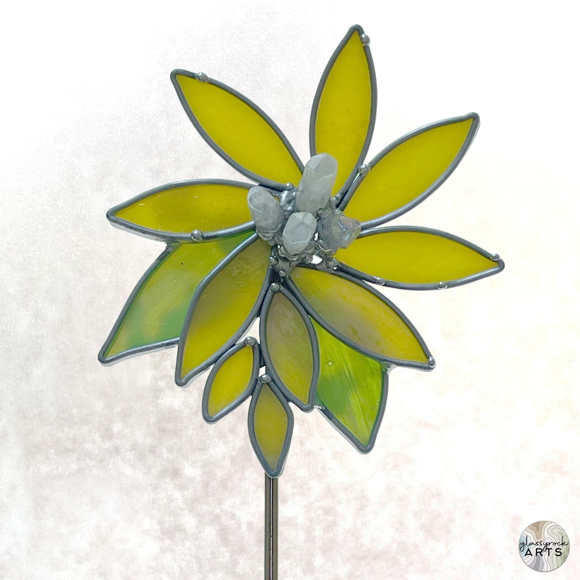 Handmade Stained Glass Flower Plant Stake with Crystals, gift with free shipping, floral decor gift, plant lover stain glass gift