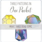 Geometric Faceted Gems Stained Glass Patterns, Pack of 3