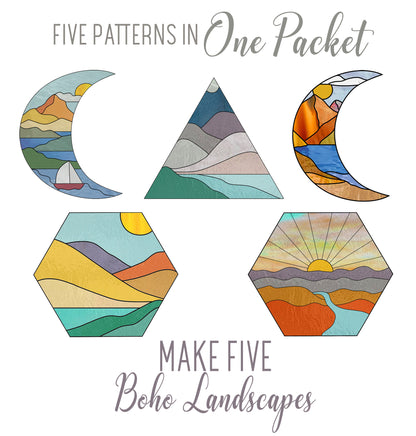 A picture of the Boho Landscapes Pattern Pack Stained Glass Pattern Value Pack from GlassyRock Arts. 