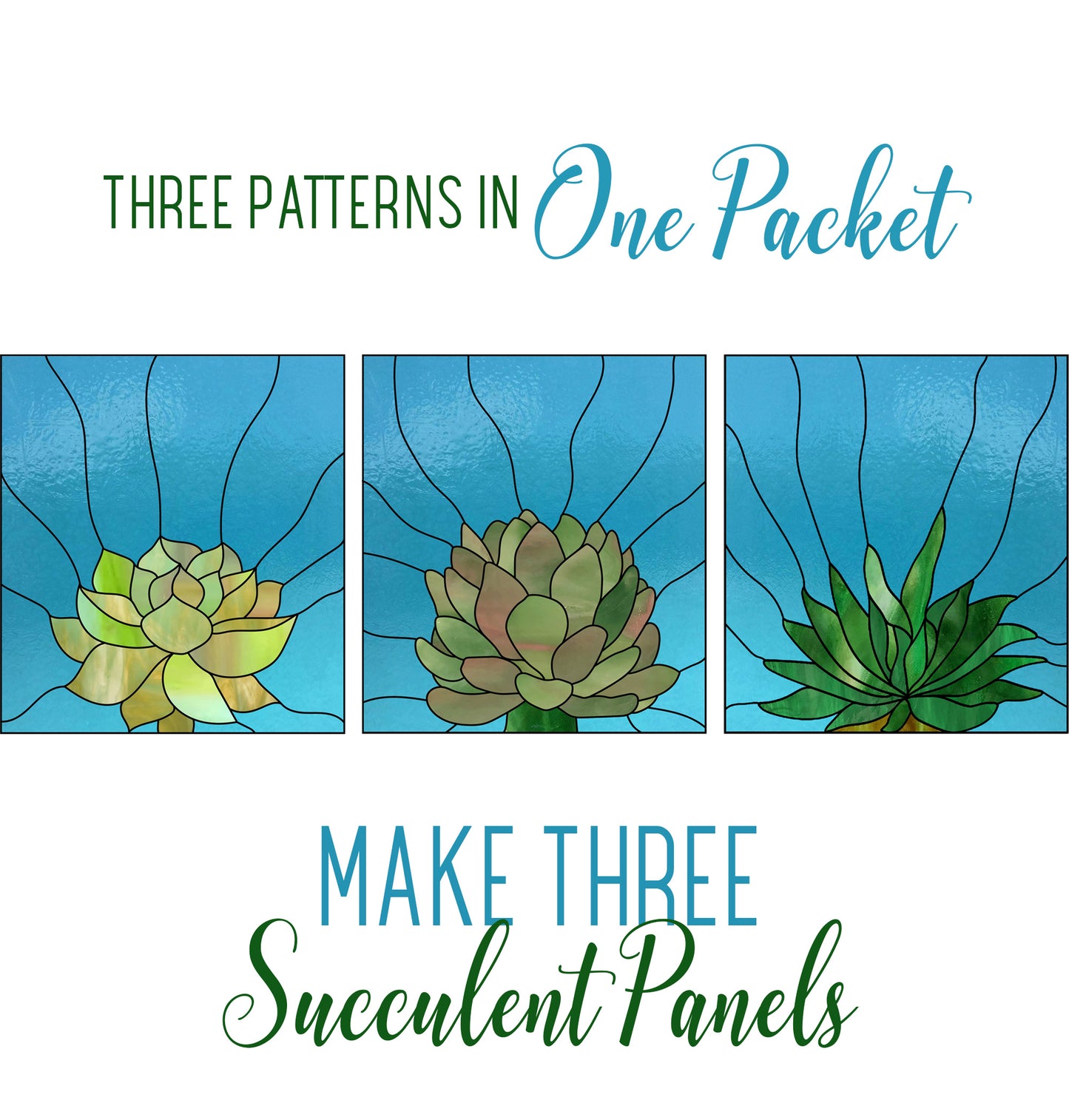 Three Succulent Stained Glass Panel Patterns