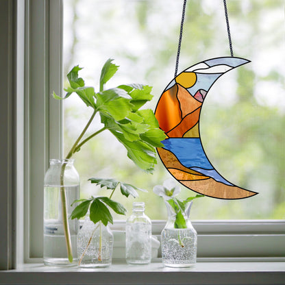 A picture of the Boho Landscape Crescent Moon Stained Glass Pattern from GlassyRock Arts. 