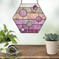 Ombre hexagon boho stained glass design, instant PDF download, shown in a window with plants