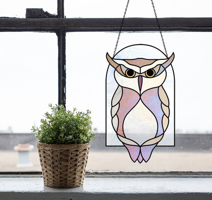 A picture of the Horned Owl Stained Glass Pattern - Boho Arch Pattern from GlassyRock Arts. 