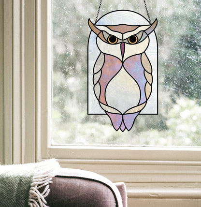 A picture of the Horned Owl Stained Glass Pattern - Boho Arch Pattern from GlassyRock Arts. 