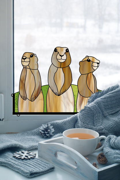 A picture of the Popping Prairie Dogs Stained Glass Pattern from GlassyRock Arts. 