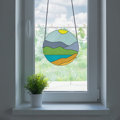 A picture of the Boho Stained Glass Pattern - Round Landscape from GlassyRock Arts. 