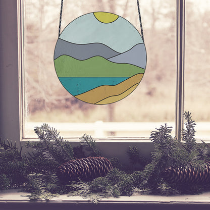 A picture of the Boho Stained Glass Pattern - Round Landscape from GlassyRock Arts. 