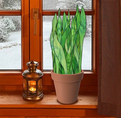 A picture of the Snake Plant Plant Stem Stained Glass Pattern from GlassyRock Arts. 