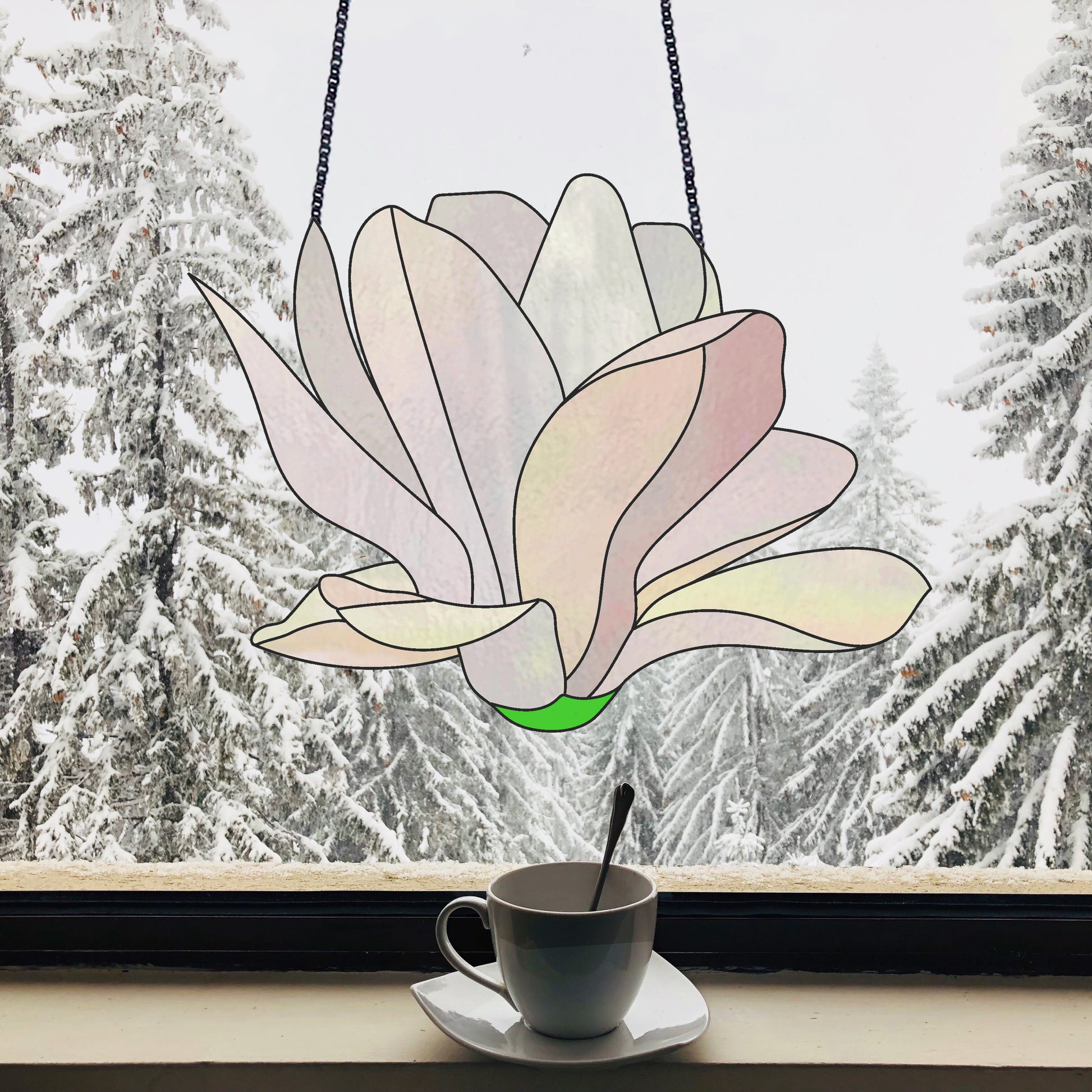 A picture of the Big Flora Giant Stained Glass Snowdrop Pattern from GlassyRock Arts. 