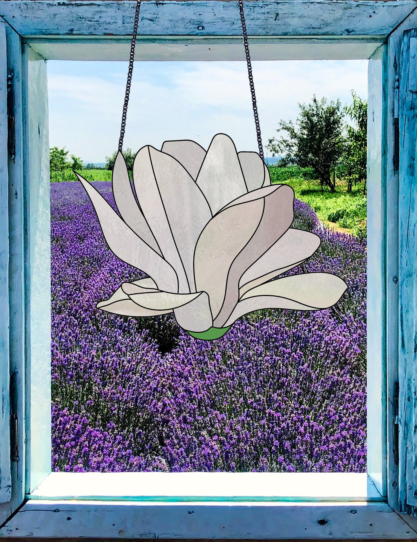 A picture of the Big Flora Giant Stained Glass Snowdrop Pattern from GlassyRock Arts. 