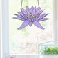 Stained glass pattern for a giant purple water lily flower, instant PDF download, shown hanging in a kitchen window